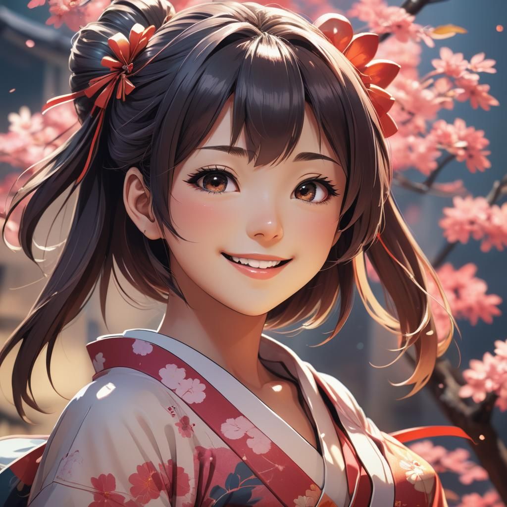 Happy Japanese Beauty in Anime Manga Style