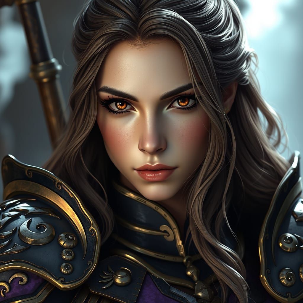 Female Paladin in Ornate Armor, Dark Fantasy Art