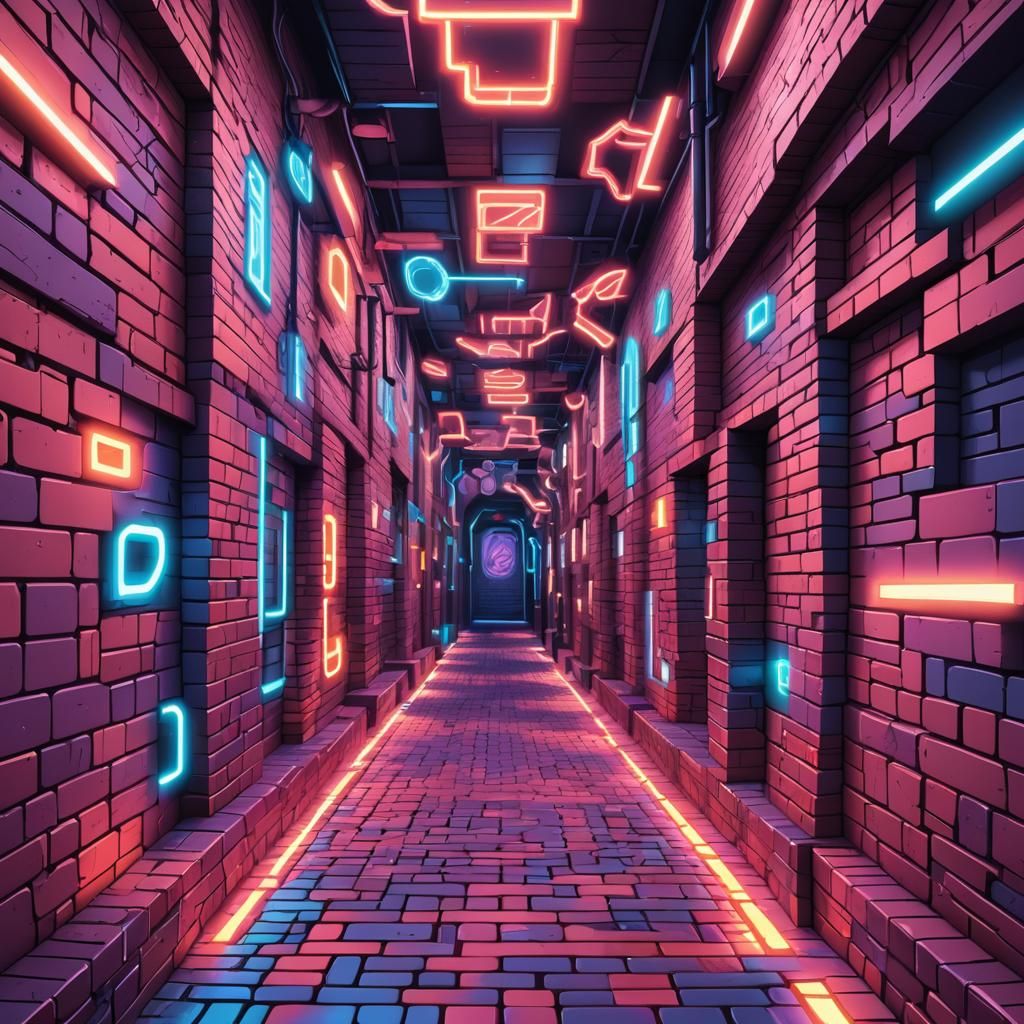 Futuristic Neon Alleyway with Abstract Fractals