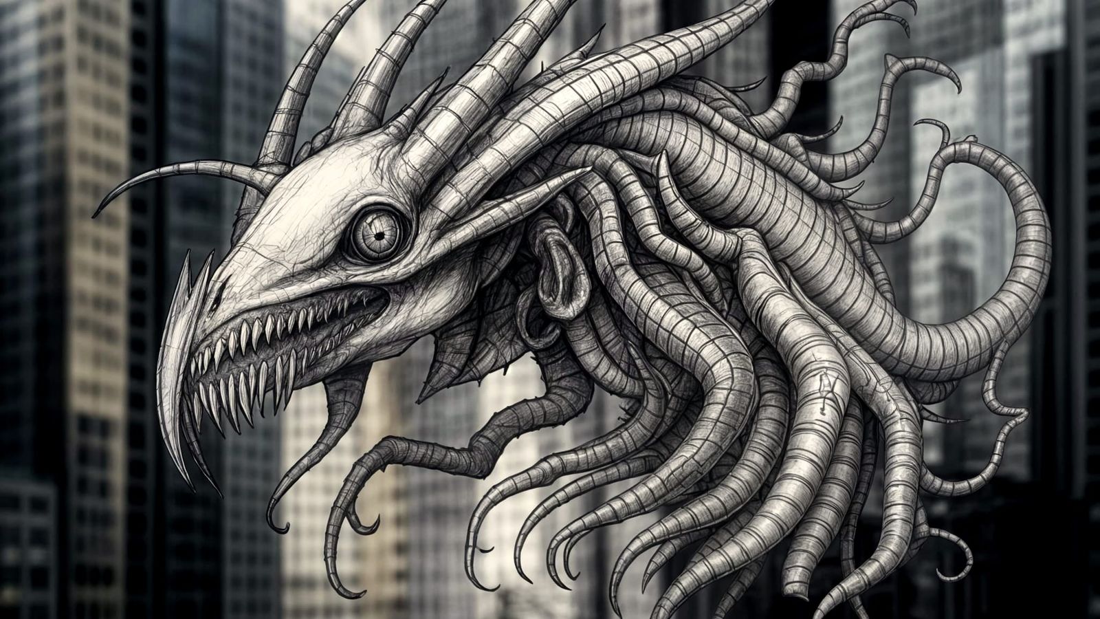 Intricate Ink and Pencil Sketch of a Scribbled Beast