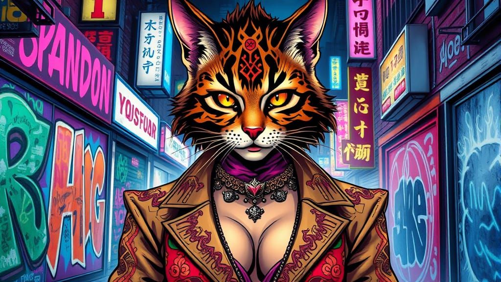 Yakuza Cat Queen in Anime Comic Style