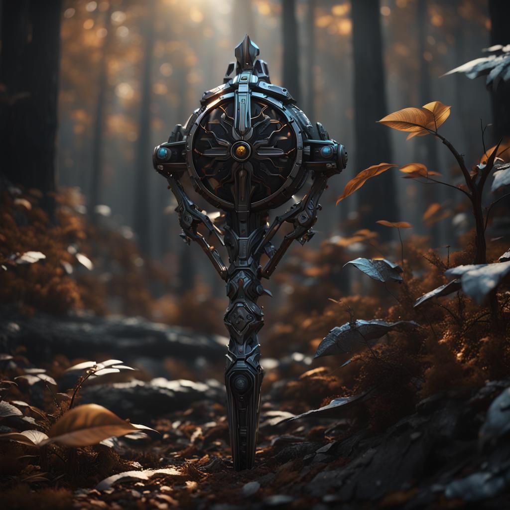 Ancient Wood Scepter with Sci-Fi Details