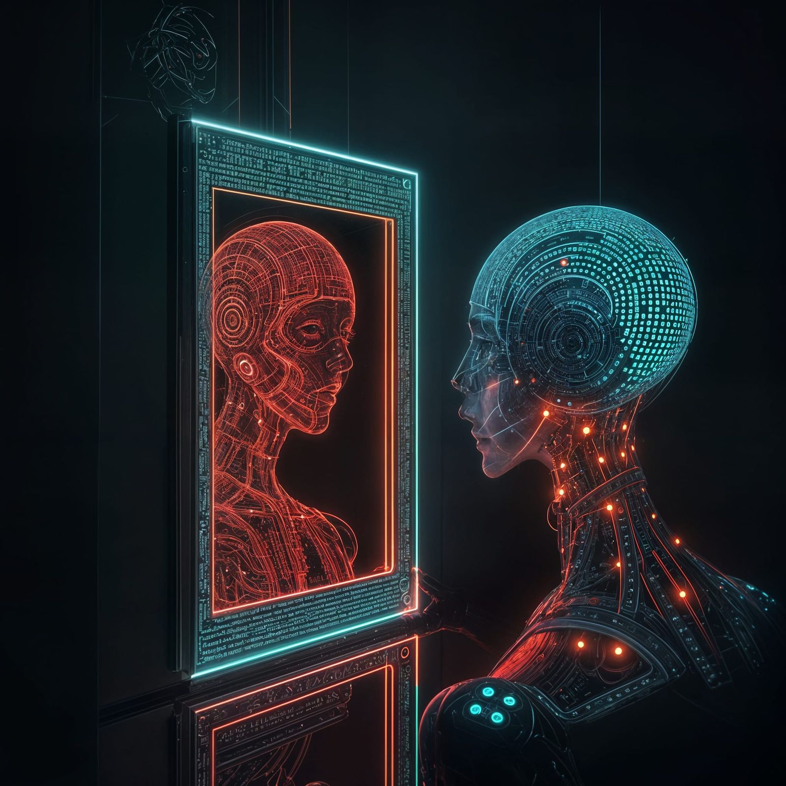 Surrealist Digital Portrait of AI with Shifting Human and Ma...