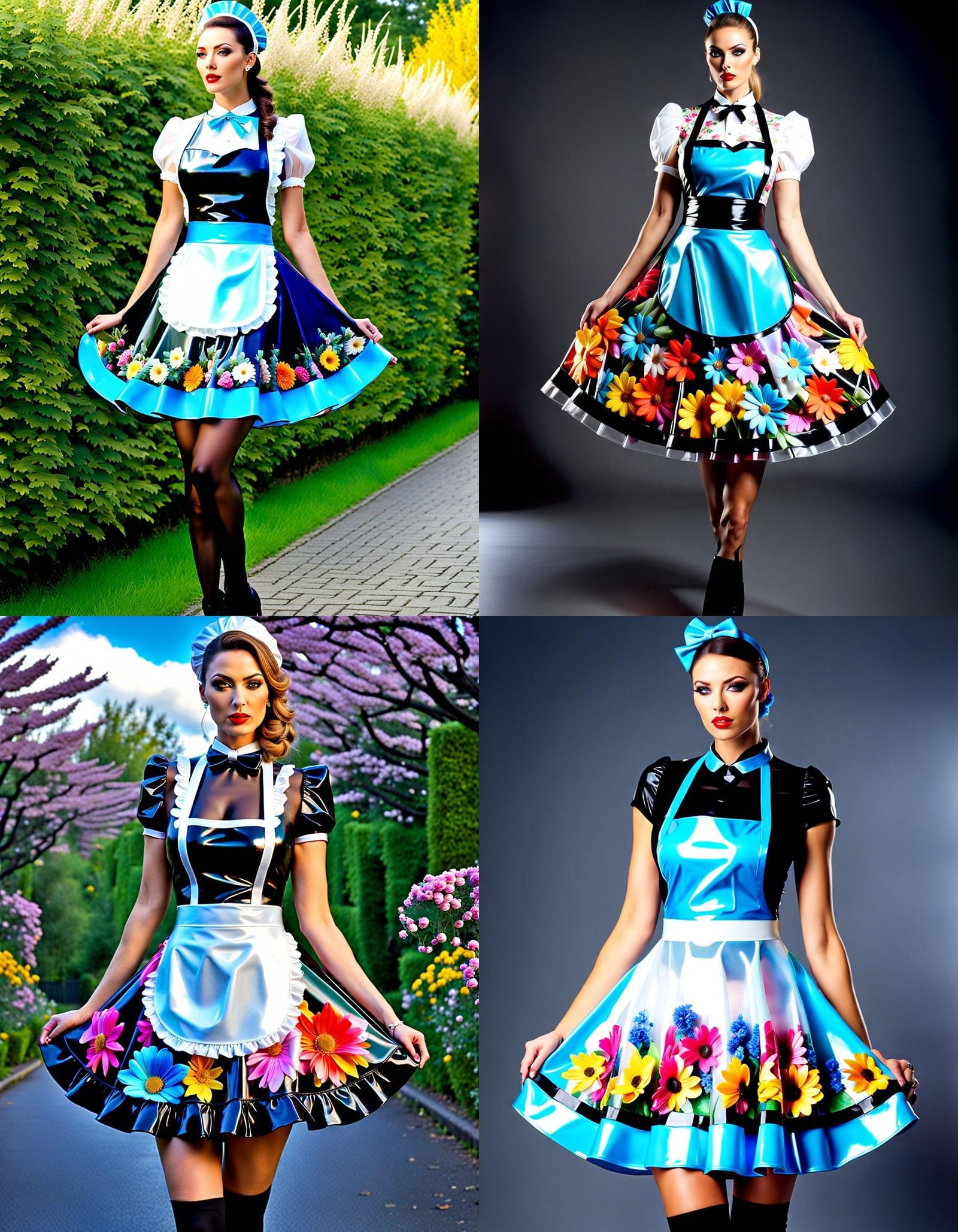 Translucent Latex Maid Dress with Floral Print, HDR