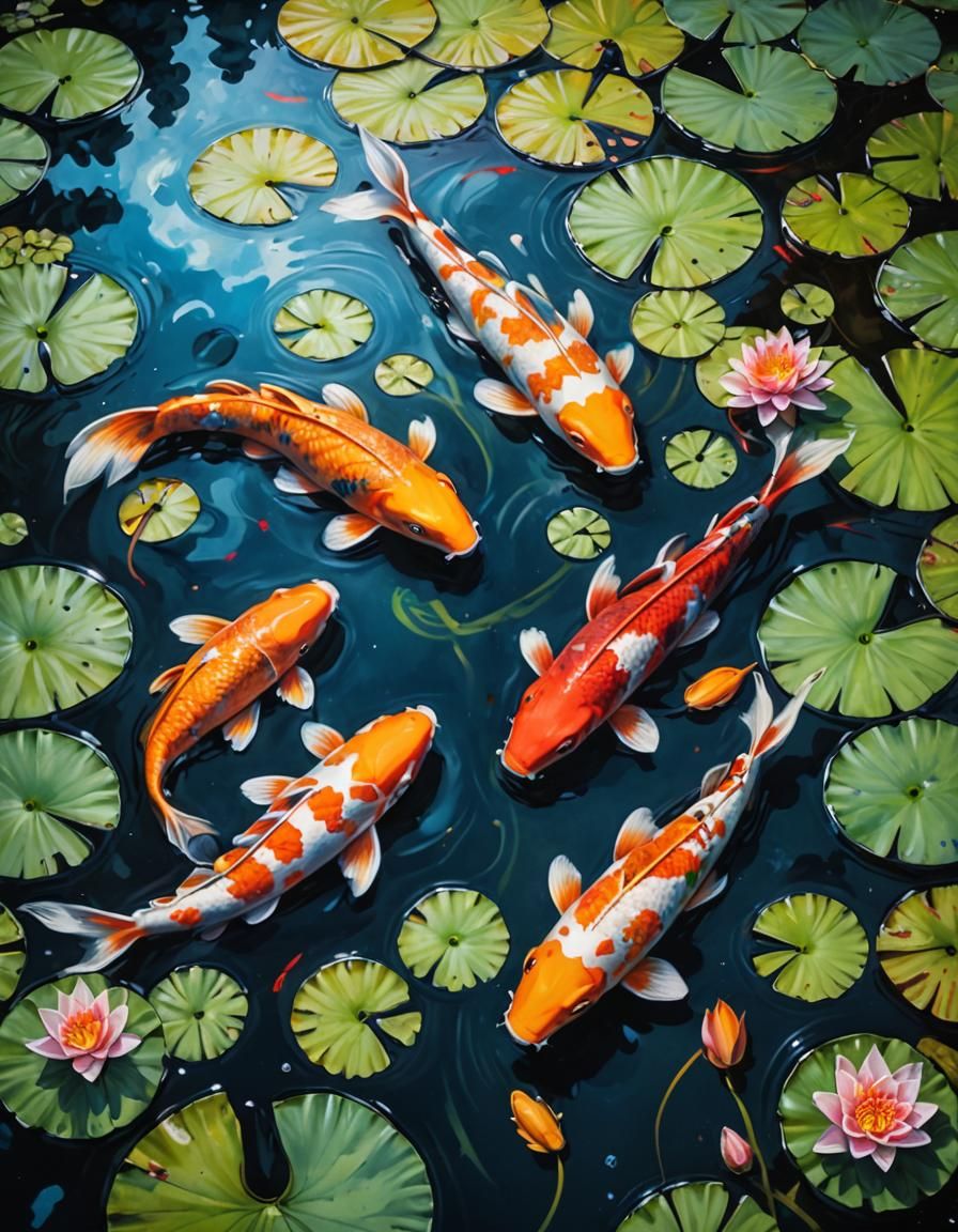 Koi Pond Reflection in Graffiti Art Style