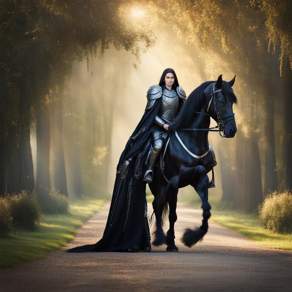 Armored Friesian Warhorse with Priestess