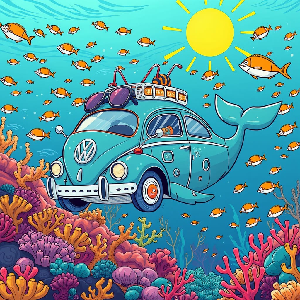 Vibrant Whale Beetle in Whimsical Oceanic Wonderland