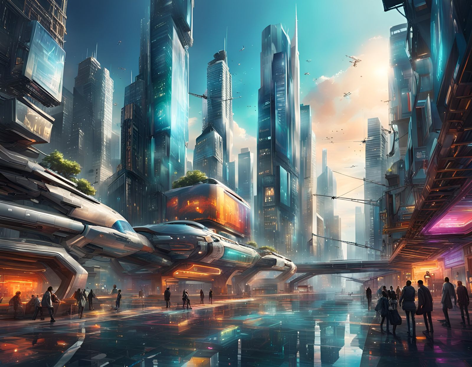 A futuristic cityscape where advanced technology and sustainable living coexist seamlessly. (Alternate Version)