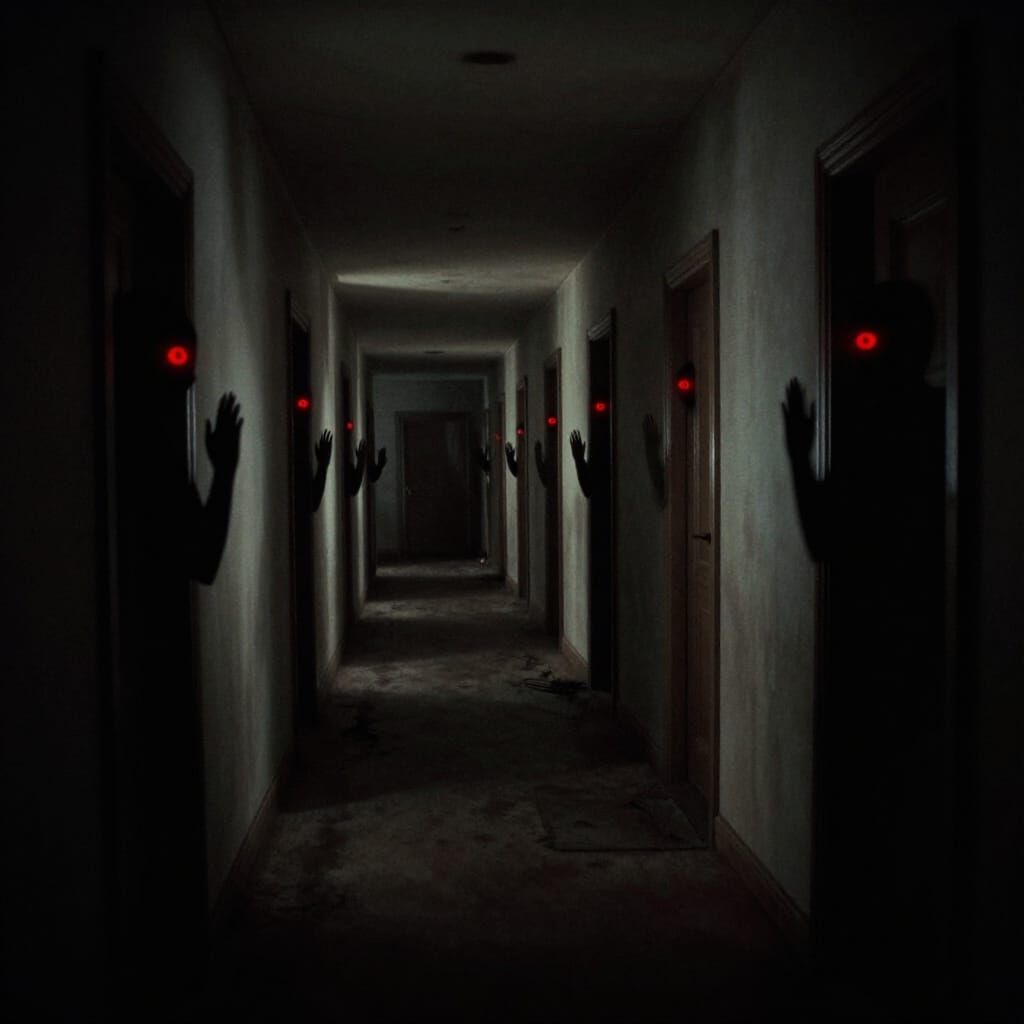 Distorted Hallways and Shadows in Dark Muted Colors