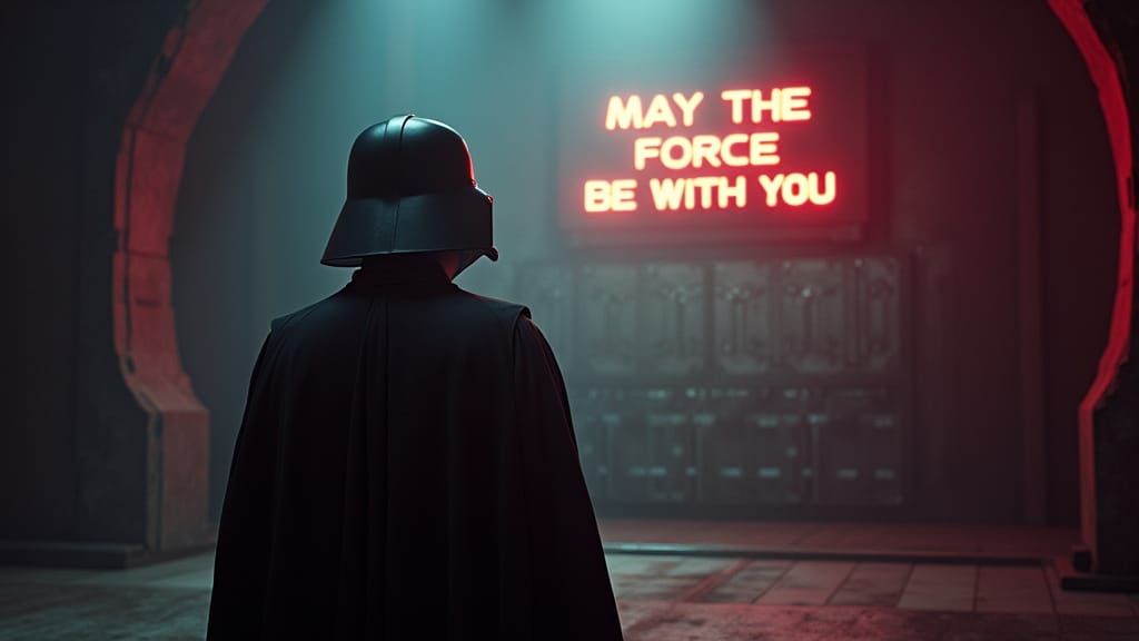 Darth Vader Beside Epic 'May the Force be with You' Sign