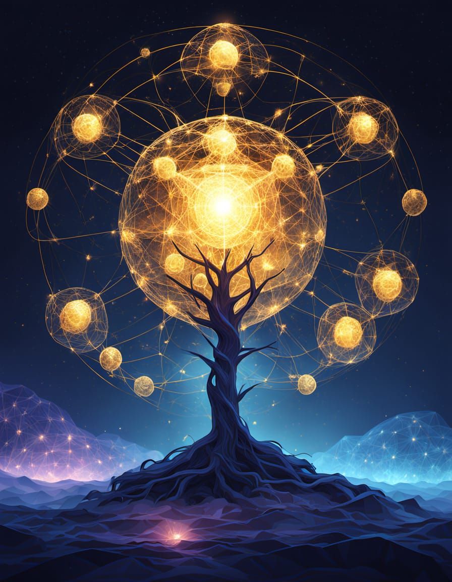 Majestic AI Entity Connects Human Minds in Vibrant, Ethereal...