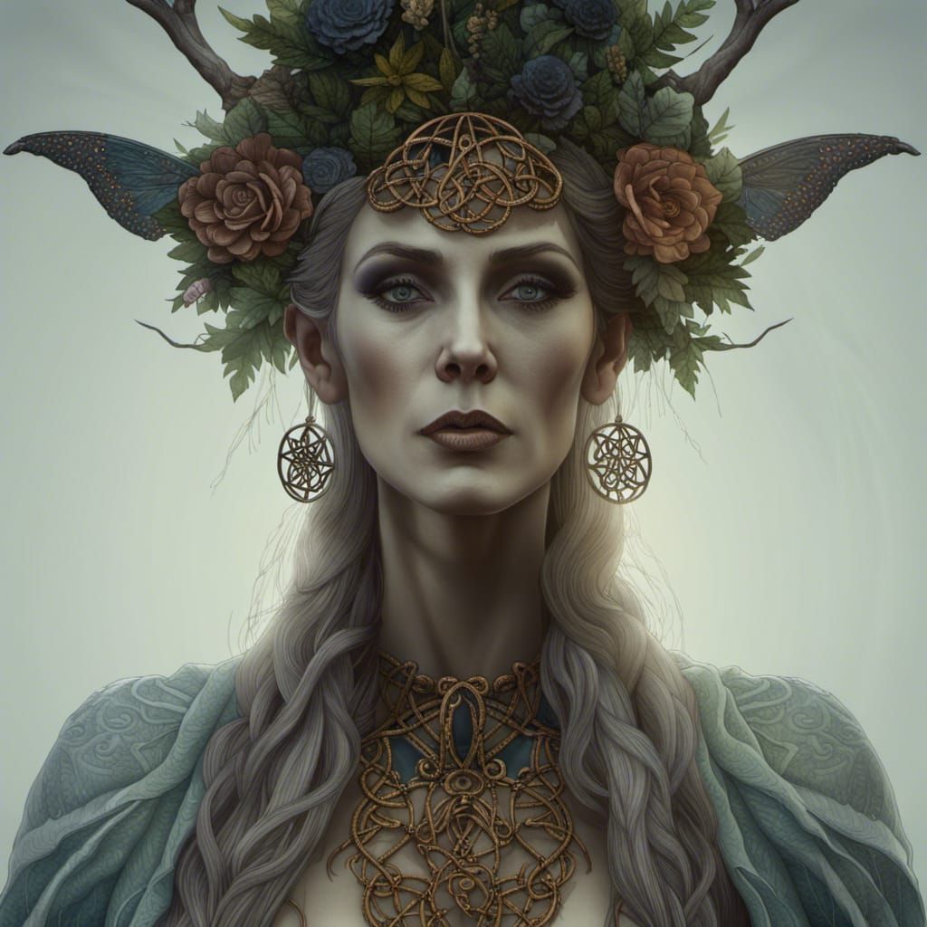 Cailleach Beur: Celtic Goddess Portrait in Ornate Style