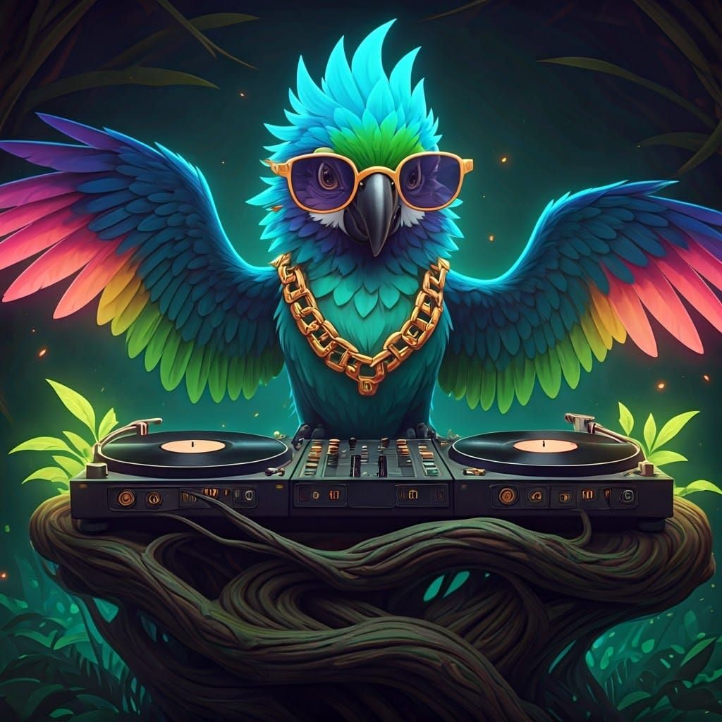 Sassy Parrot DJ in a 3D Anime Style