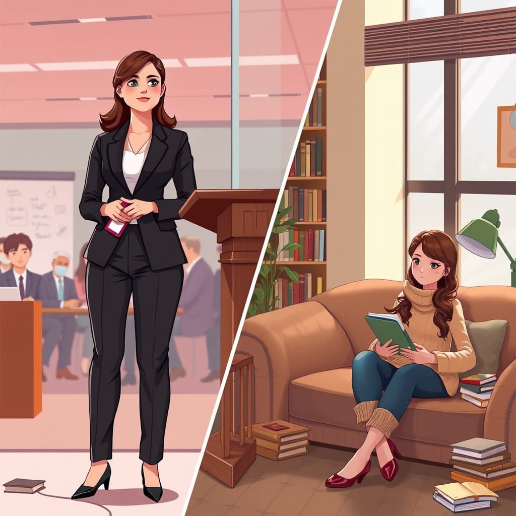 Professional Woman in Two Contrasting Scenarios