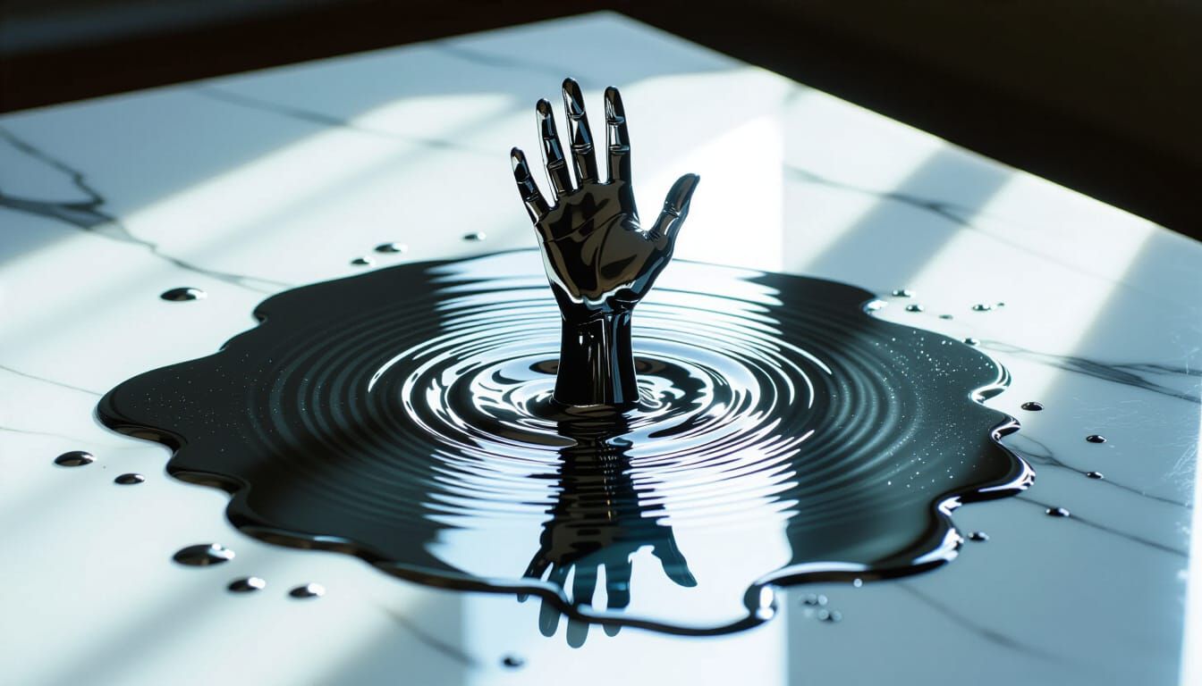 Mercury Hand Beckons From Puddle on Marble