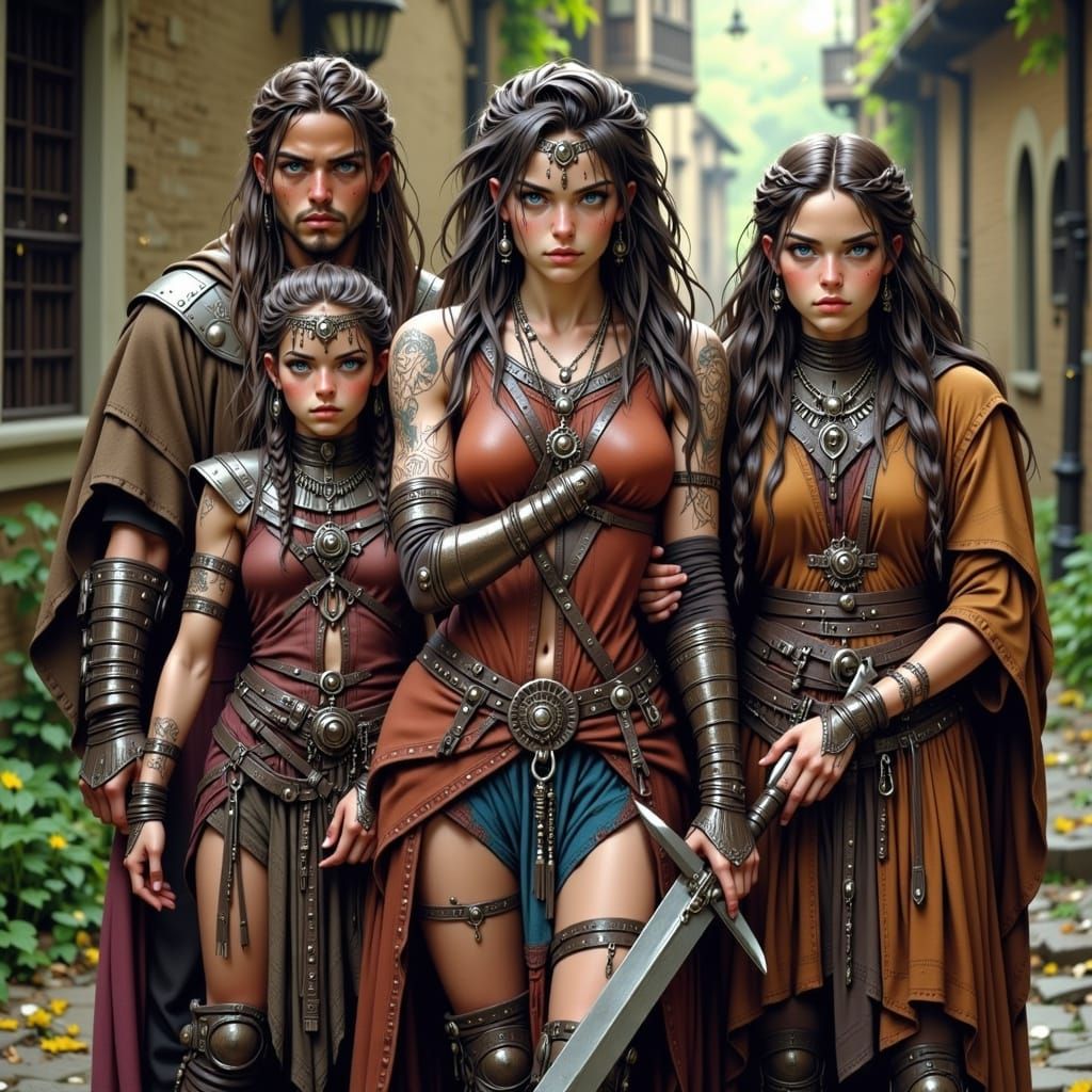 Fantasy Warriors in Snowy Landscape