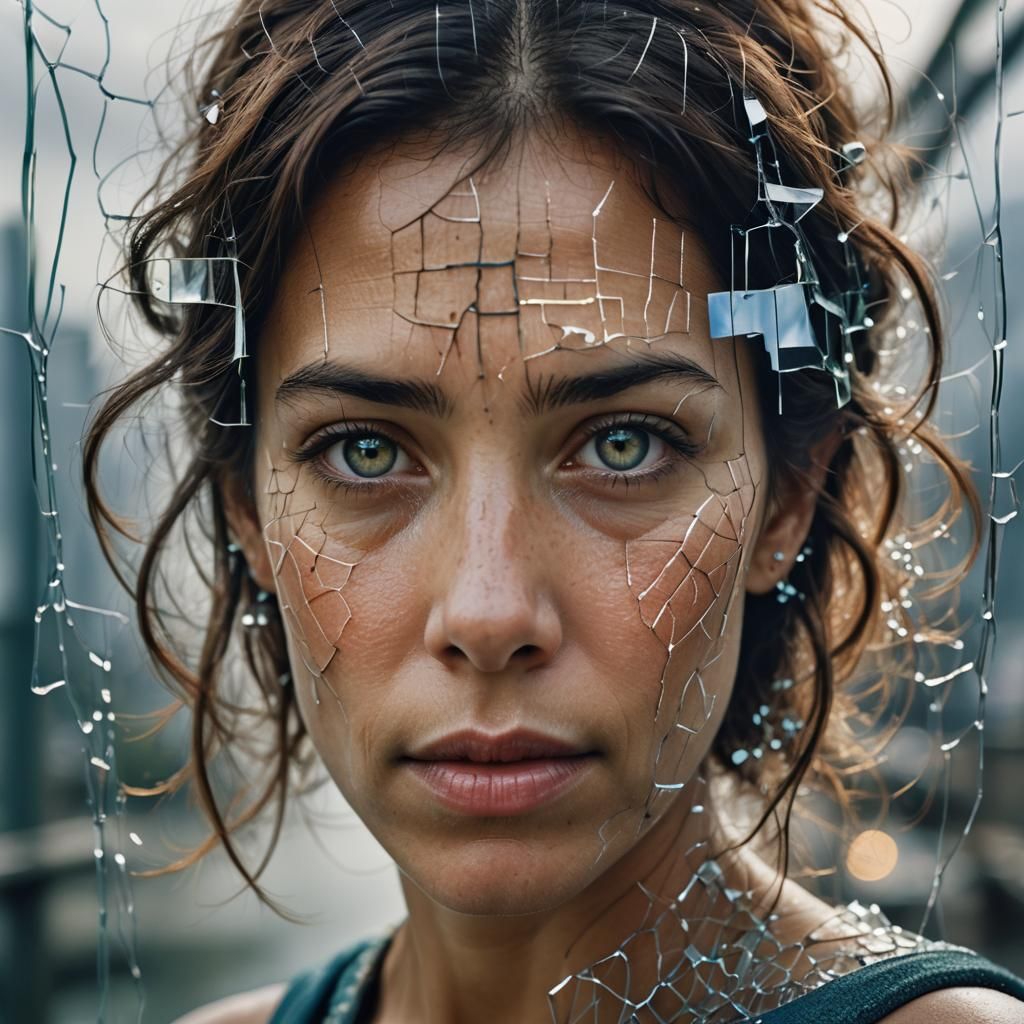 Double Exposure Portrait of Woman and Bridge