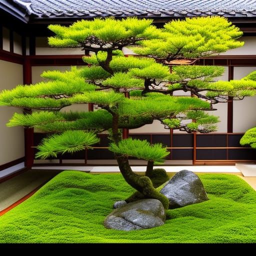 Zen Garden View Through Tea House in Impressionism