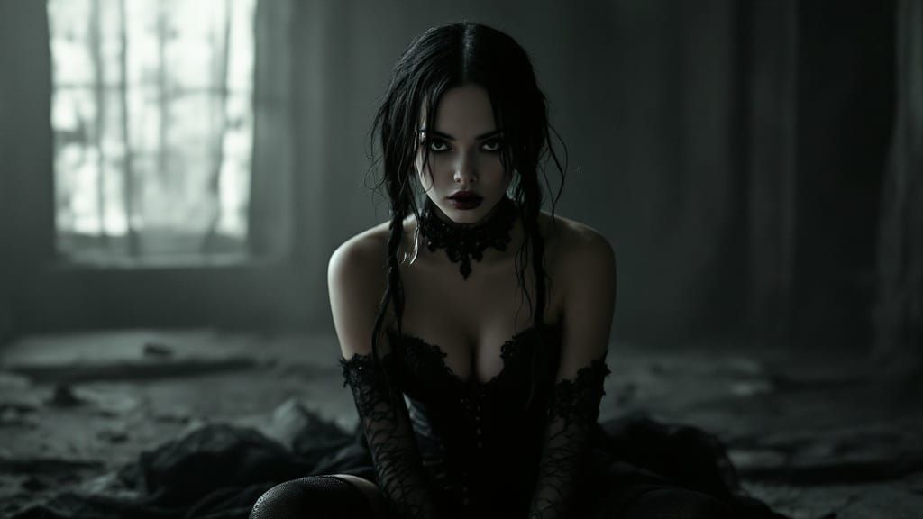Wednesday Addams in Elegant Black Corset and Lace Skirt