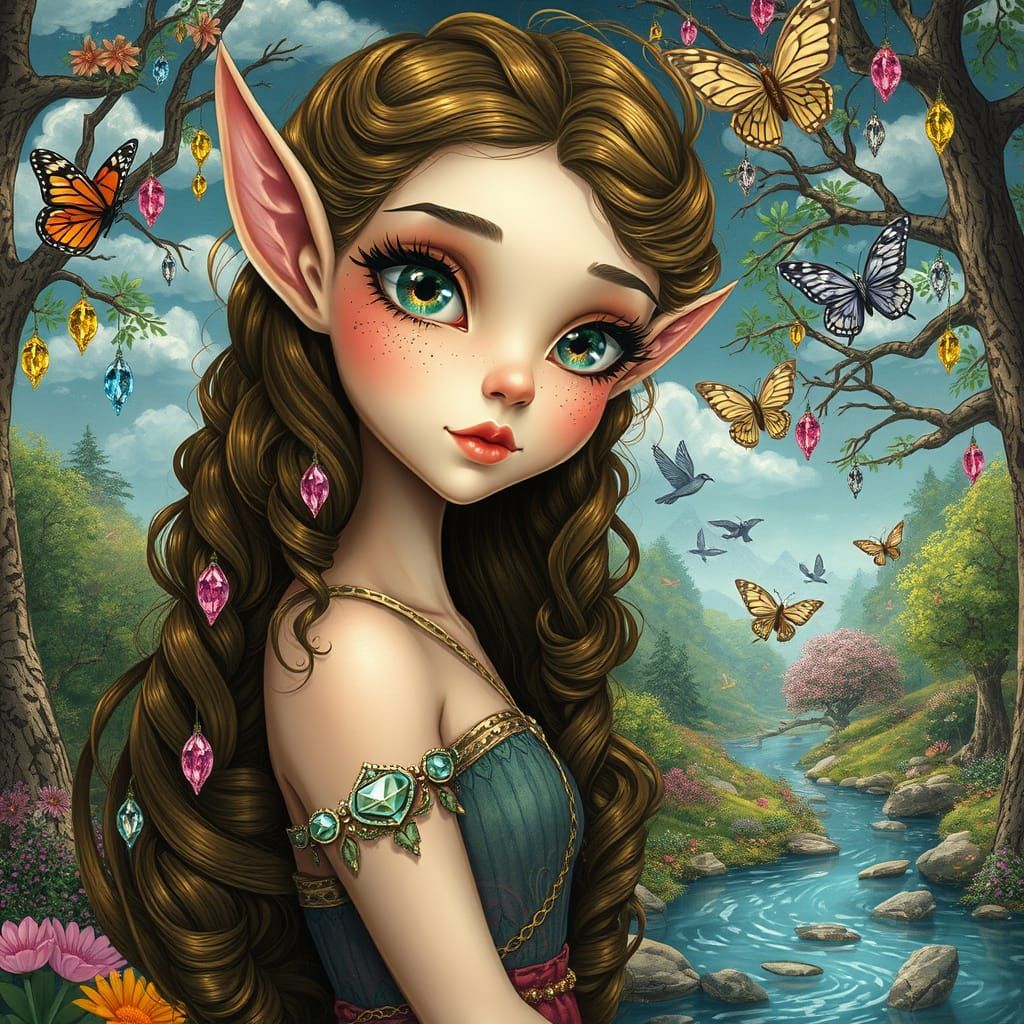 Whimsical Forest Elf with Shimmering Eyes