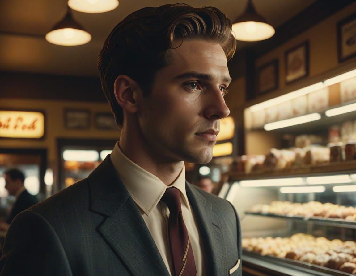 Film Noir Style: Young Man in Deli Shop