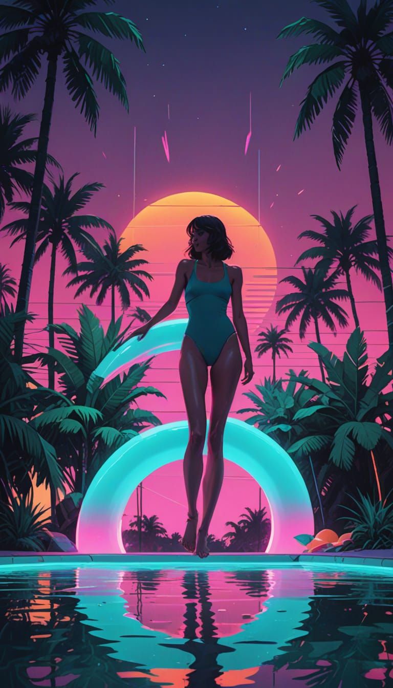 Woman in Pastel Pool Oasis