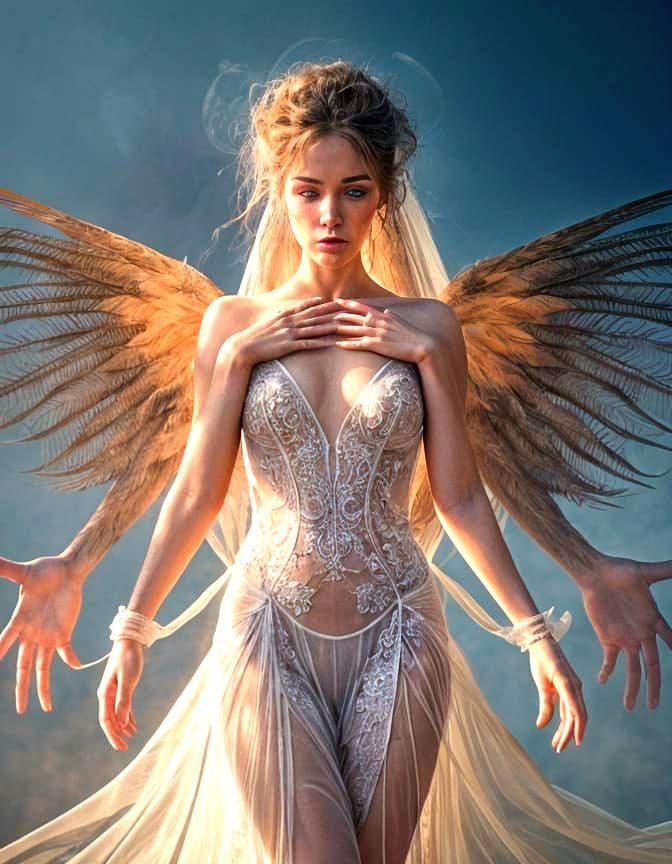 Glowing Nude Fairy in Double Exposure Style