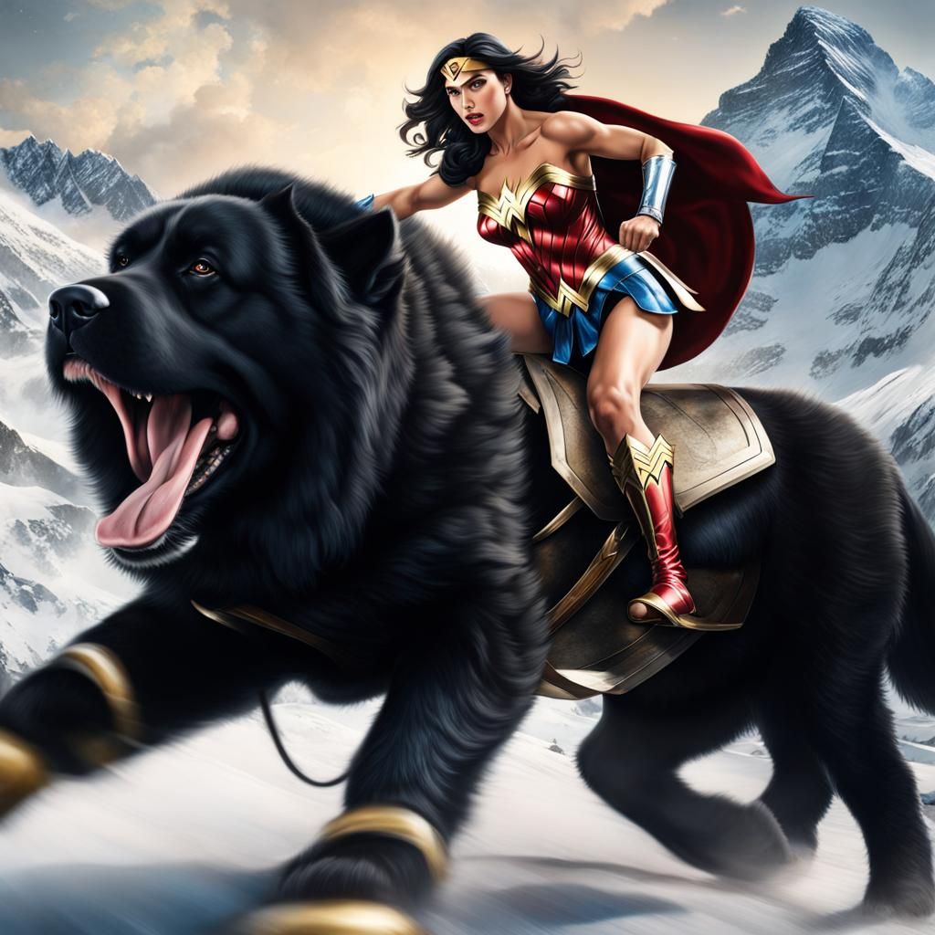 Wonder Woman Rides a Mastiff Down Matterhorn