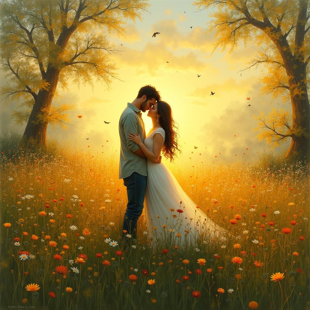 Romantic Meadow Scene Inspired by Impressionist Masters