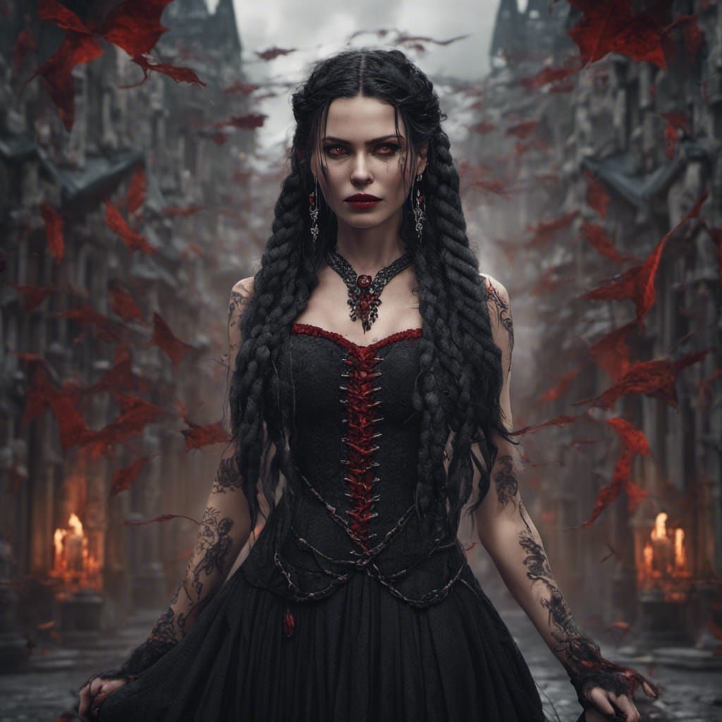 Gothic Vampire Sorceress with Red Eyes