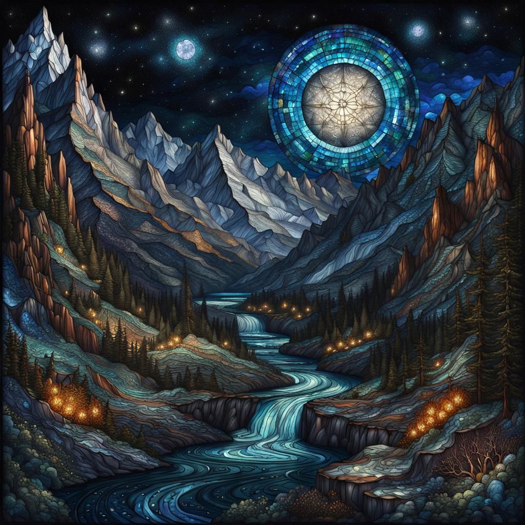 Detailed Fantasy Landscape with Starry Night Sky