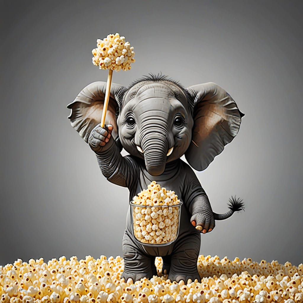 Elephant Holding Popcorn with Trunk