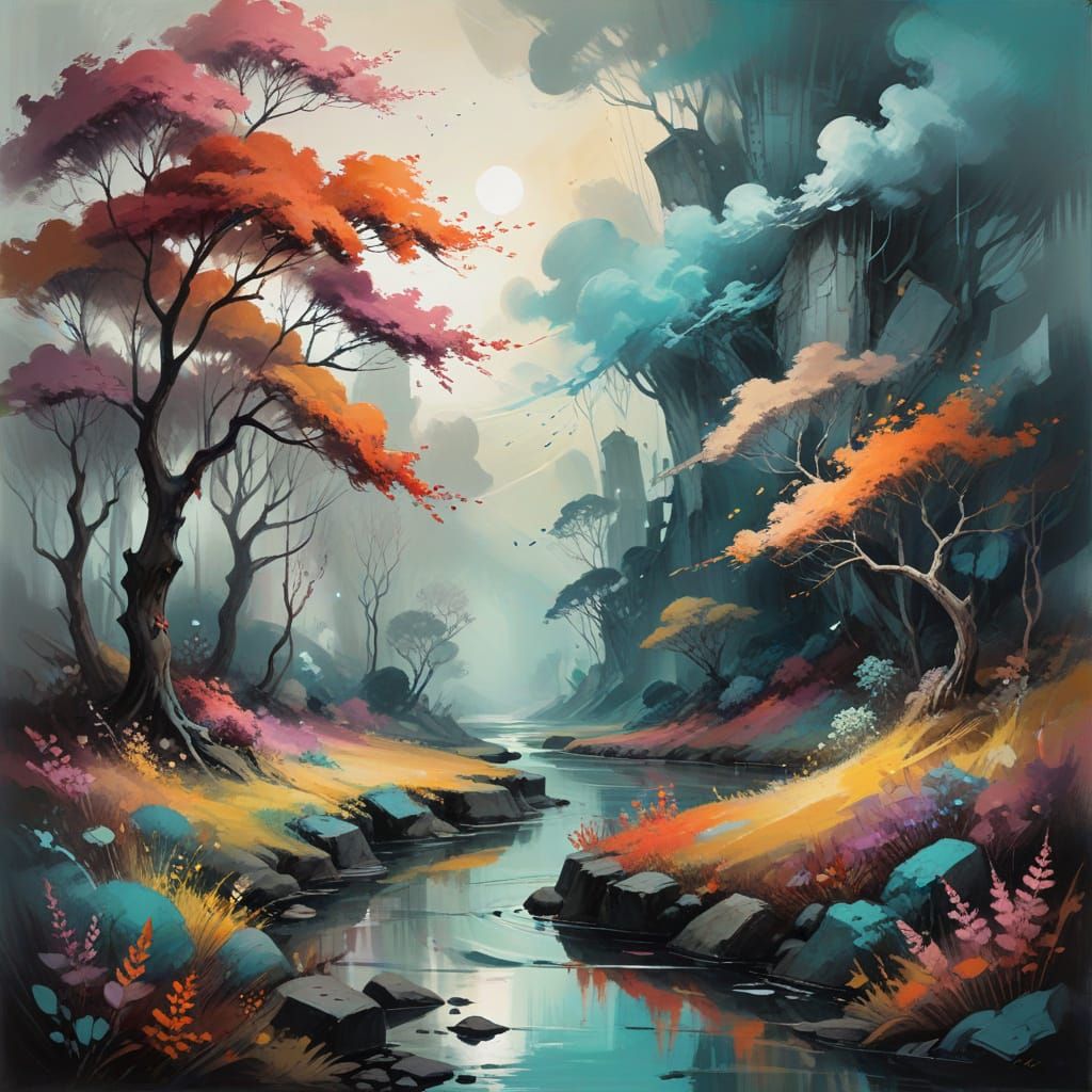 Surreal Vivid Scene with Bold Brushstrokes