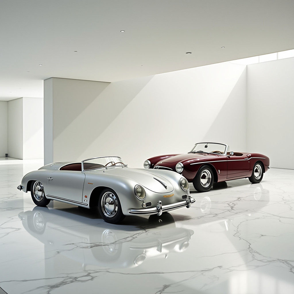 Vintage Cars in Modern Showroom: Automotive Photography