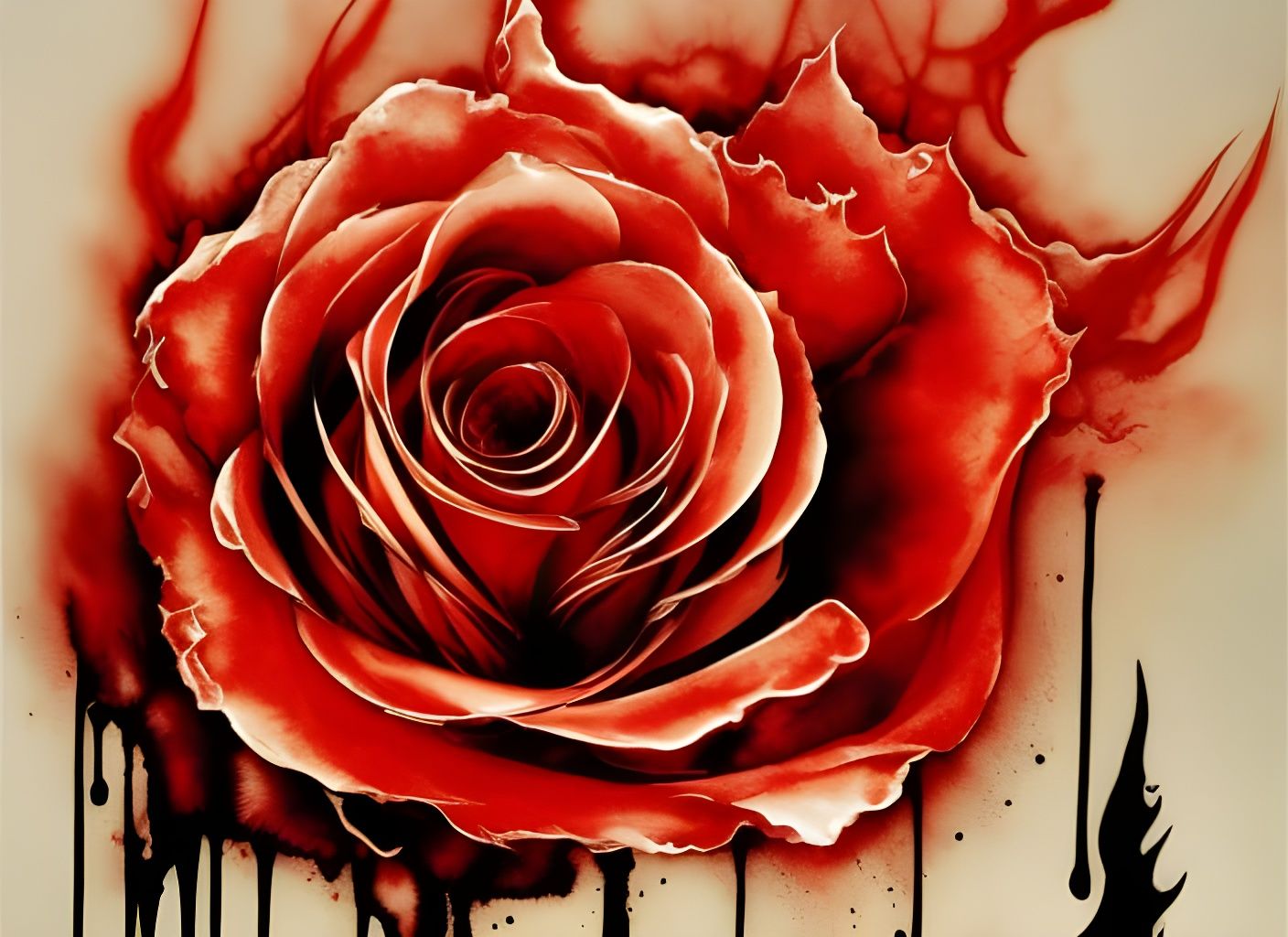 Flaming Black Rose in Gouache and Acrylic