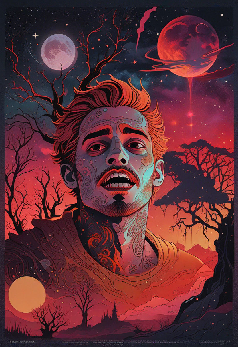 Mystical Werewolf in Neon Starlight