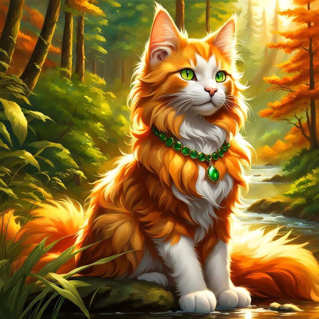 Warrior Cat Kitten in Fantasy Forest