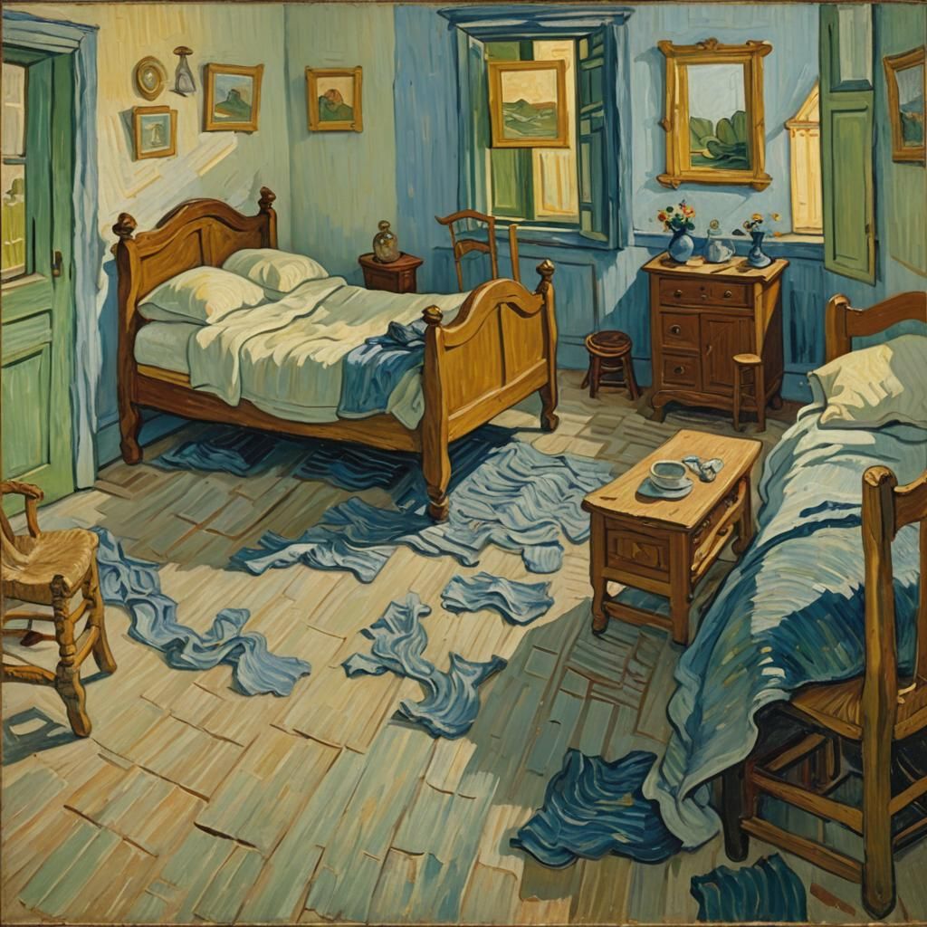 Cozy Bedroom as Impasto Oil Painting