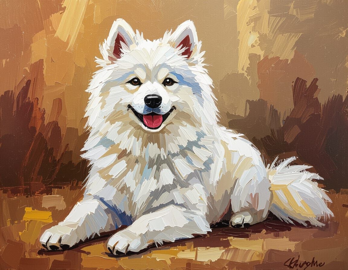 Impasto Oil Painting of a Samoyed Dog in Van Gogh Style