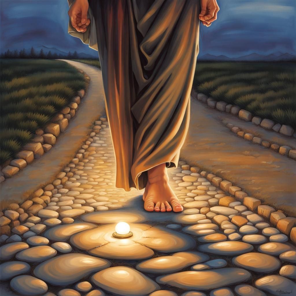 Lamp Lighting Toes on Stone Road