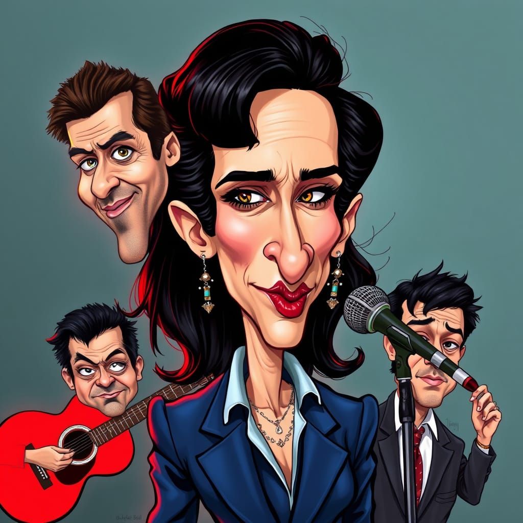 Amy Winehouse Caricature in Cartoon Style