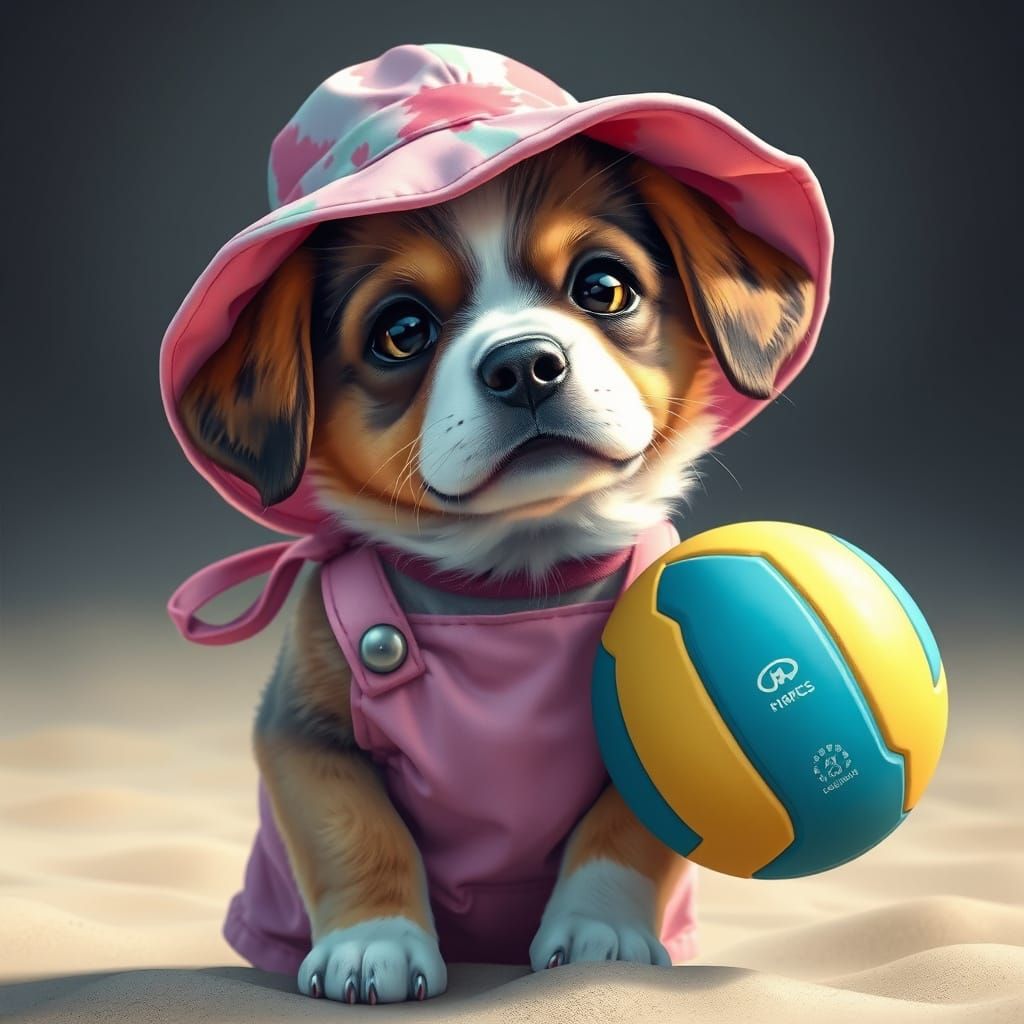 Dog with Puppy Eyes in Overalls, Digital Art