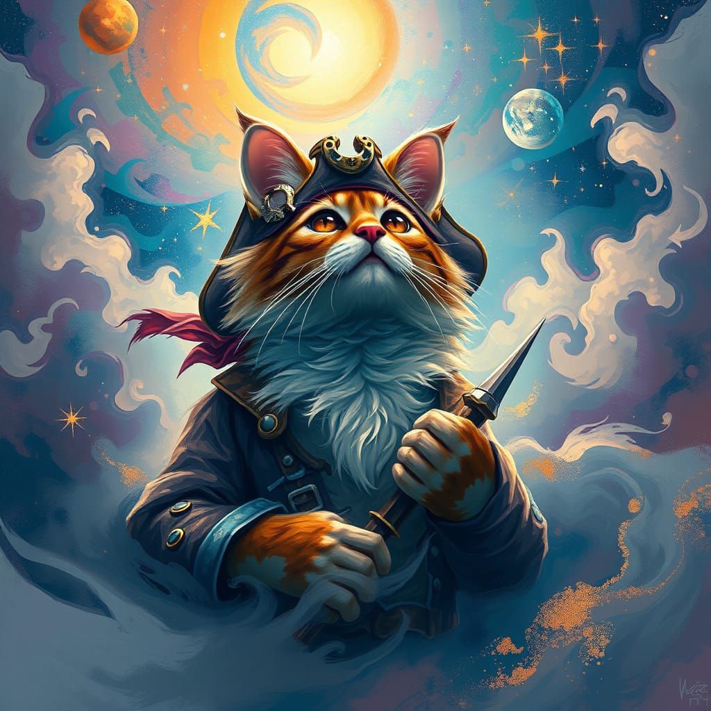 Pirate cat, space illustration