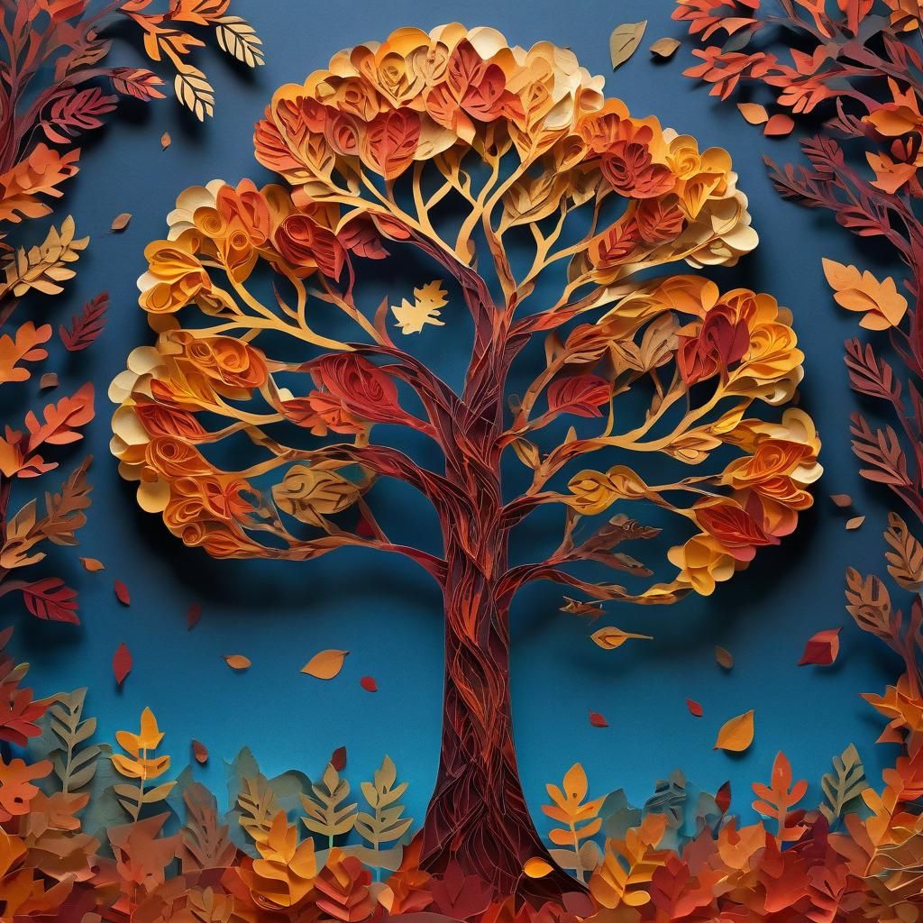 Towering Paper Autumn Tree in Detailed Matte Painting