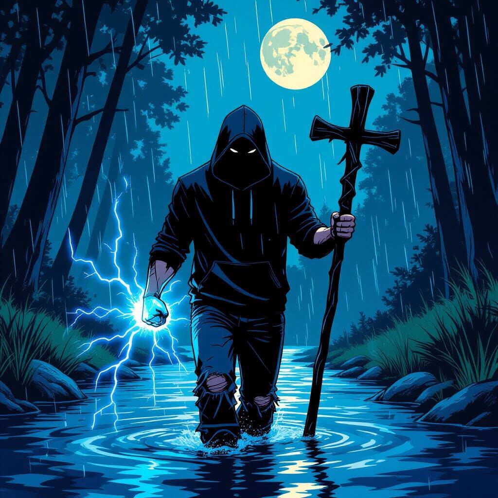 Grim Reaper Comic Art in Electric Storm