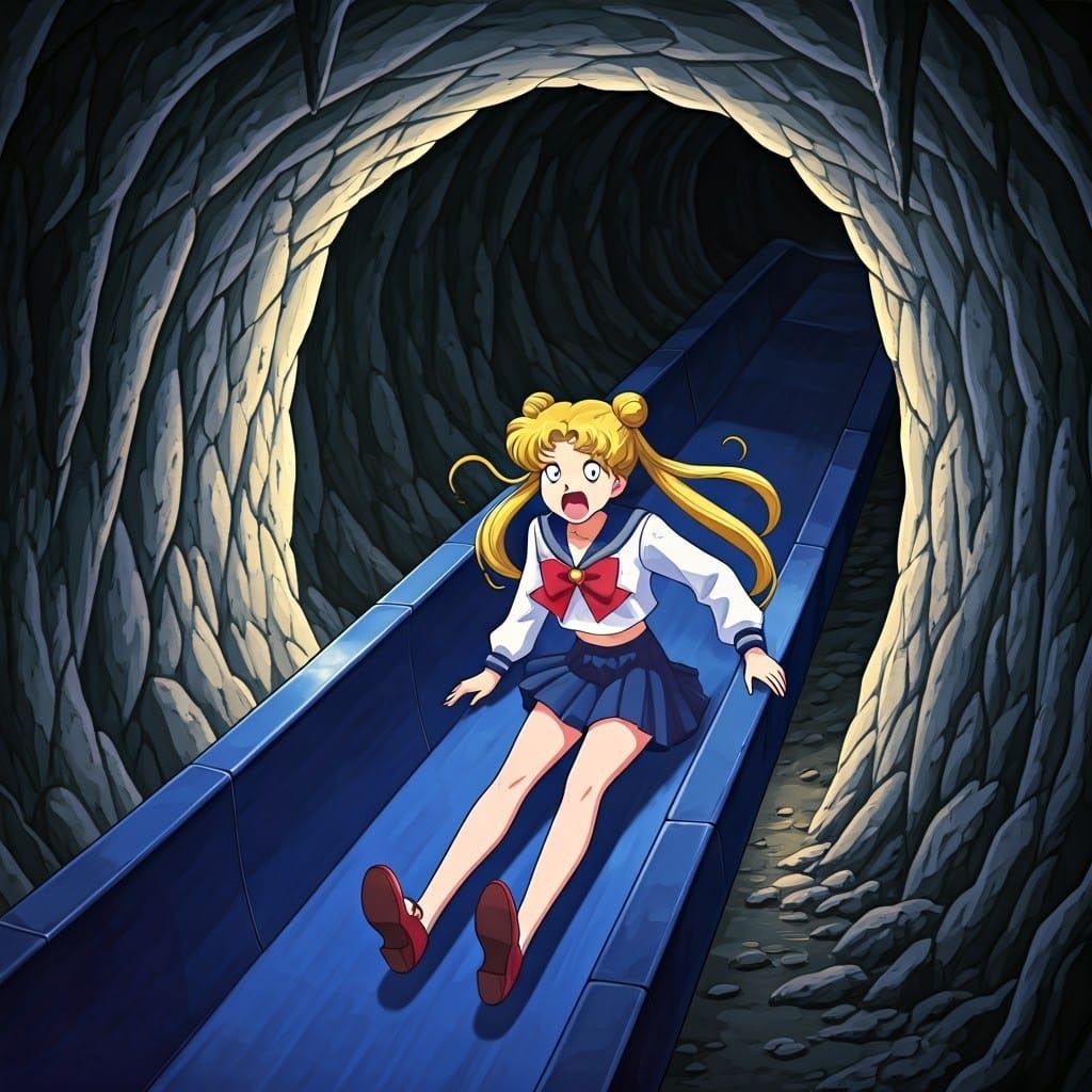 Sailor Moon's Usagi Tsukino on a Thrilling Cave Slide