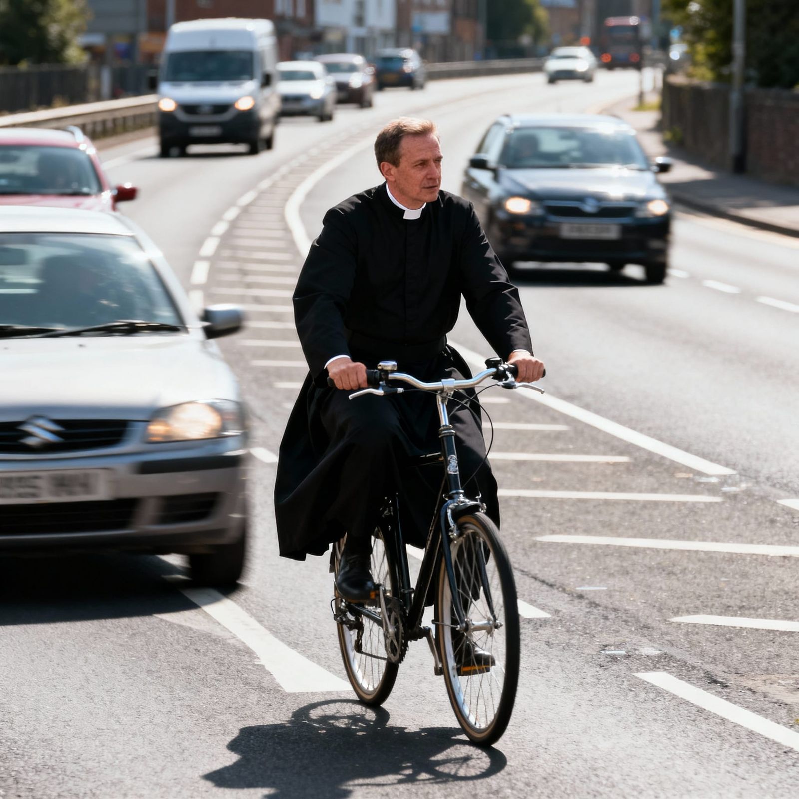 Vicar Rides Bicycle Wrong Way on Dual Carriageway