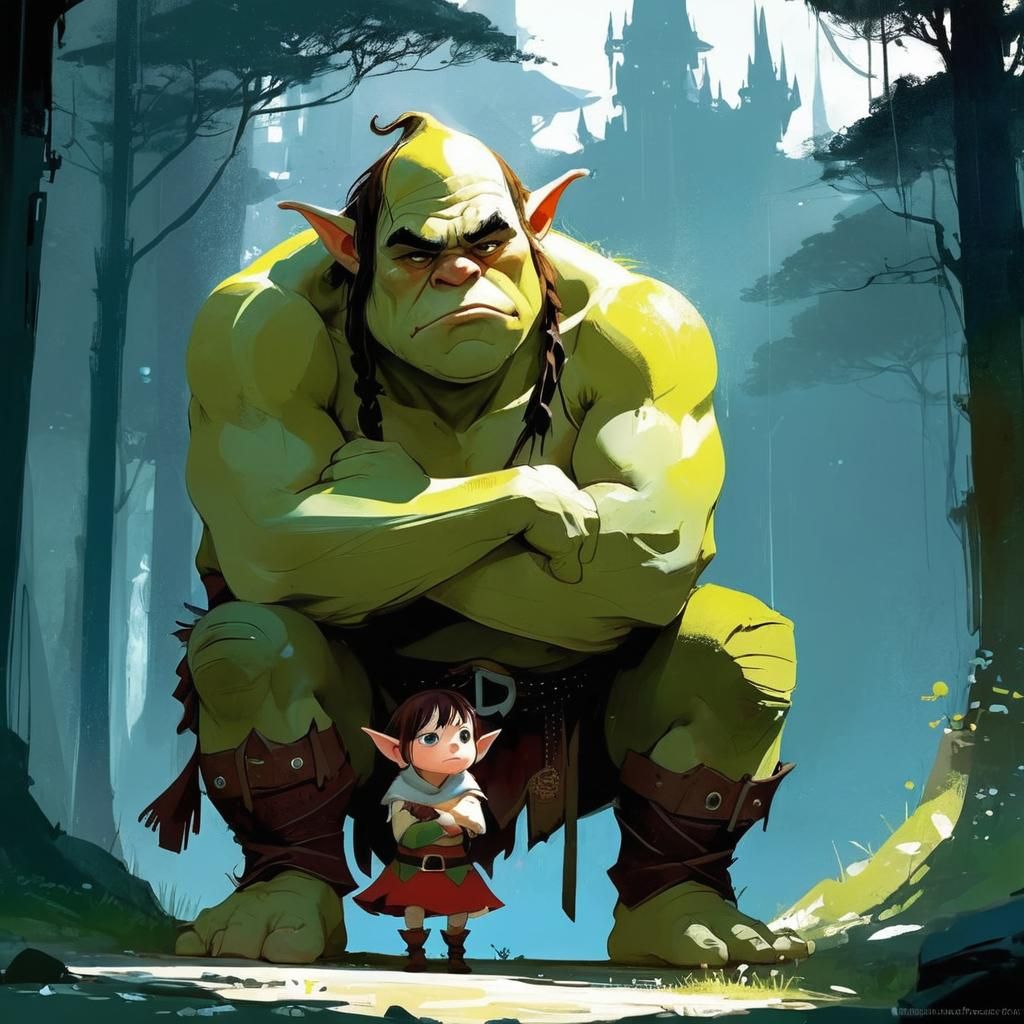 Whimsical Fantasy Scene: Magical Halfling Couple Embracing