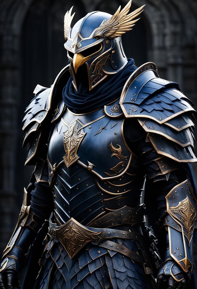 Dark Norse Lord in Bird-Themed Medieval Armor