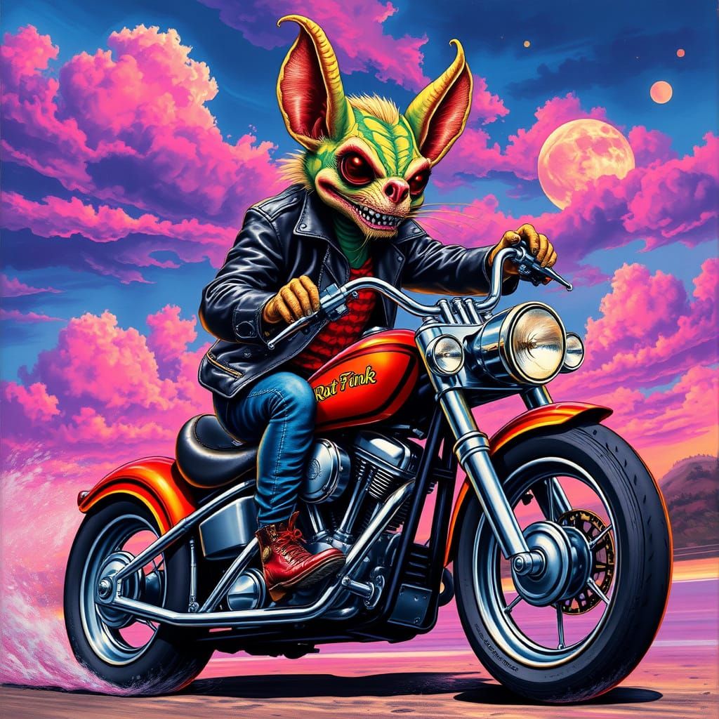 Rat Fink Rides a Psychedelic Chopper: Airbrush Art